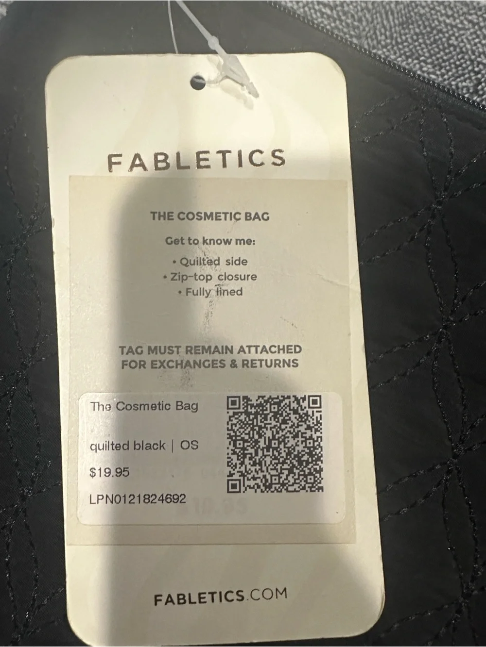 Fabletics Quilted Black Cosmetic Bag